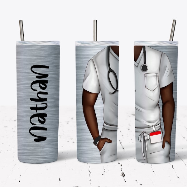 Male Nurse White Scrubs Tumbler Wrap - 20 Oz Skinny Tumbler - Sublimation Design - Digital Download - Seamless Tumbler PNG - Add Your Name