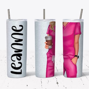 20 OZ Nurse Hot Pink Scrubs Blonde Hair Skinny Tumbler Design - Straight & Tapered  Sublimation Wrap Design -  Tumbler PNG - Add Name