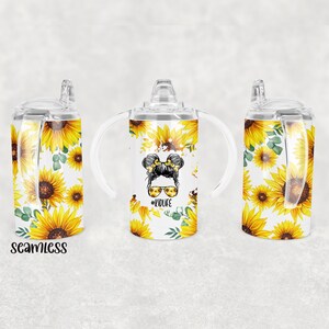 Sunflower Kid Life Sippy Cup Sublimation Wrap - 12 Oz Straight Girls Sippy Cup Tumbler Design PNG - Digital Download