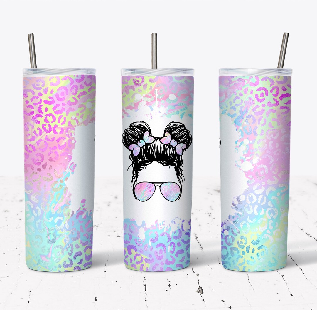 20 OZ Iridescent Leopard Kid Life Skinny Tumbler Design - Straight ...