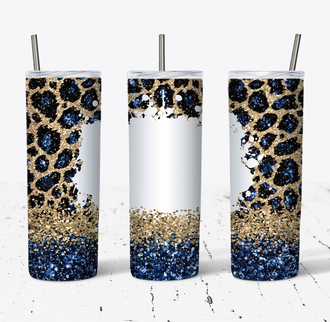 20 OZ Navy Glitter Leopard Skinny Tumbler Design - Straight & Tapered ...