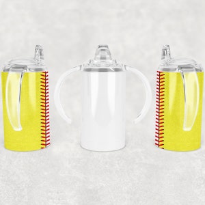 Softball Sippy Cup Sublimation Wrap - 12 Oz Straight Girls Sippy Cup Tumbler Design PNG - Digital Download - Add Your Design