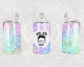 Iridescent Leopard Kids Life Sippy Cup Sublimation Wrap - 12 Oz Straight Girls Sippy Cup Tumbler Design PNG - Digital Download
