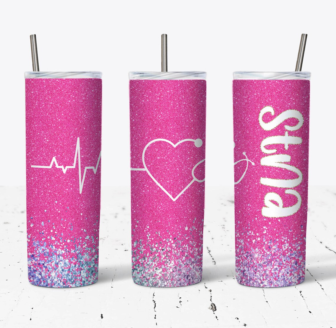 20 Oz Hot Pink Glitter STNA Sublimation Skinny Tumbler Design ...