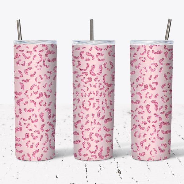 20 OZ Pink Glitter Leopard cheetah Sublimation  Skinny Tumbler Design - Straight & Tapered  Sublimation Wrap Design - Tumbler PNG