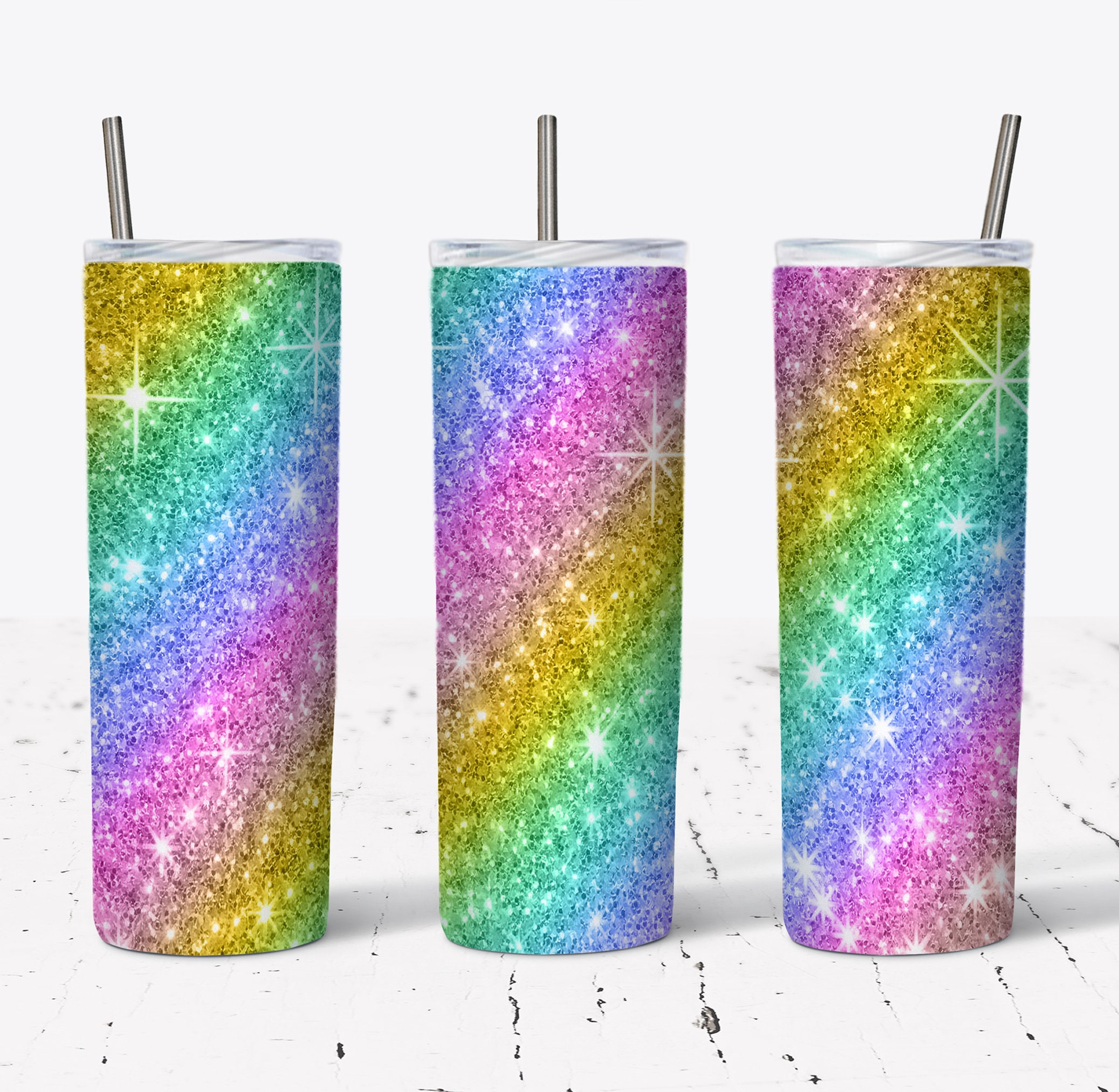 20 OZ Rainbow Glitter Sublimation  Skinny Tumbler Design - Straight & Tapered  Sublimation Wrap Design - Tumbler PNG