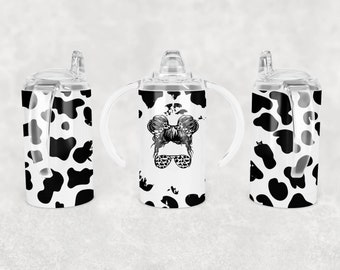 Cow Print Kids Life Sippy Cup Sublimation Wrap - 12 Oz Straight Girls Sippy Cup Tumbler Diseño PNG - Descarga digital - En blanco