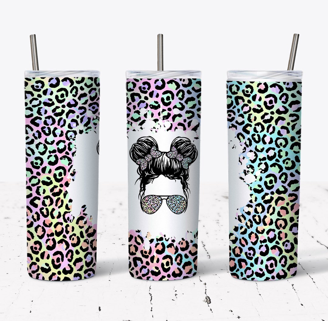 20 OZ Iridescent Leopard Kid Life Skinny Tumbler Design - Straight ...