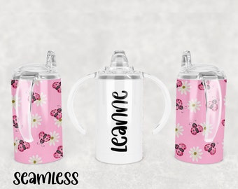 Les coccinelles roses ajoutent votre nom, gobelet à sublimation emballage - 12 Oz Straight Girls gobelet gobelet Design PNG - téléchargement numérique
