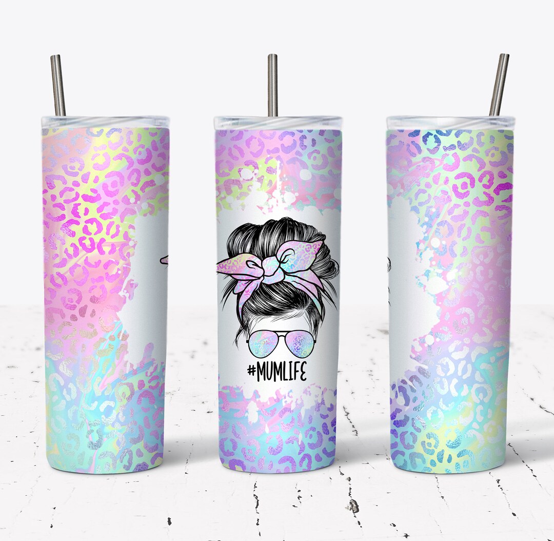 20 OZ Iridescent Leopard Mum Life Skinny Tumbler Design - Straight ...