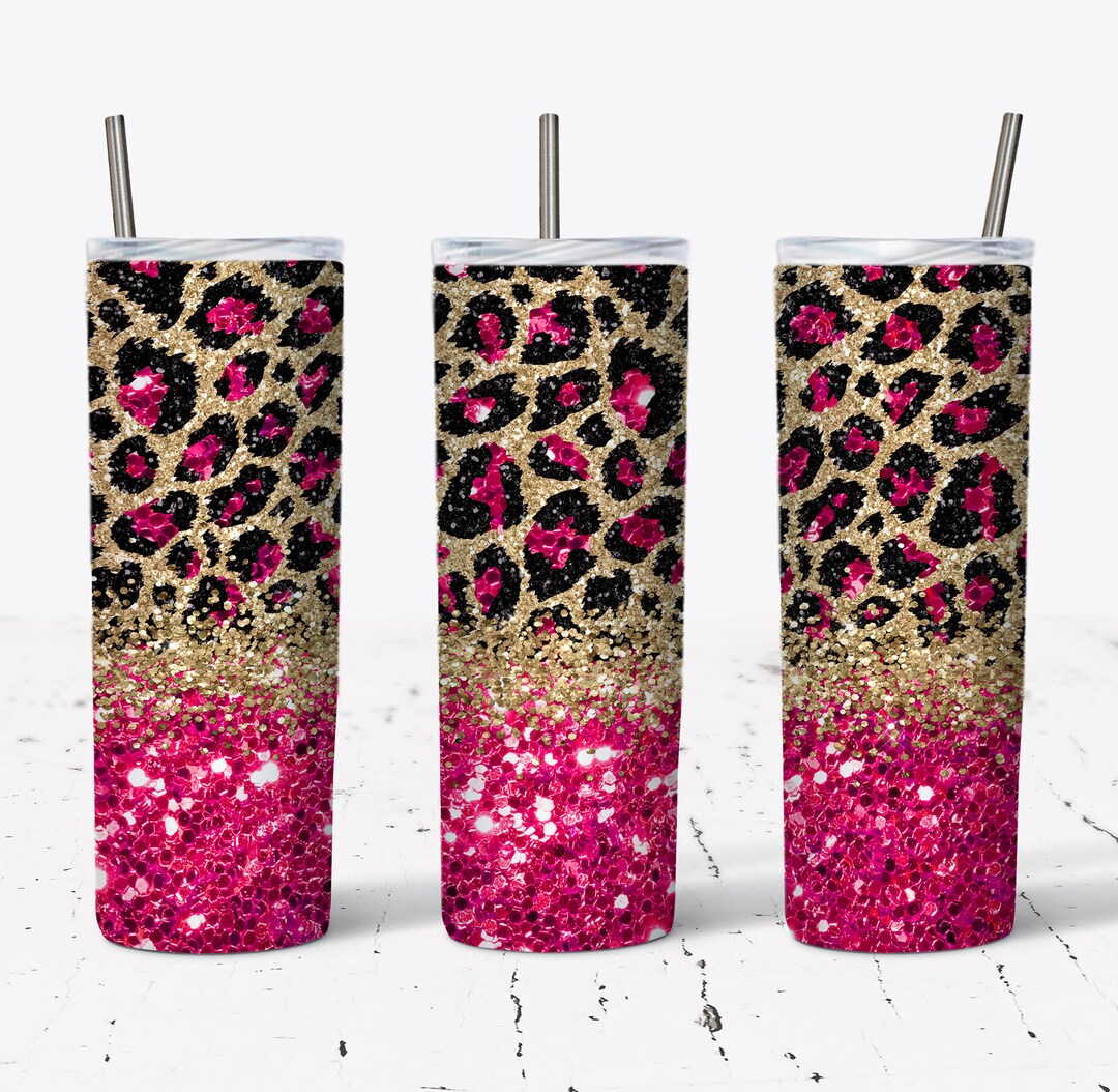 Hot Pink Glitter Leopard Tumbler Wrap - 20 Oz Skinny Tumbler ...
