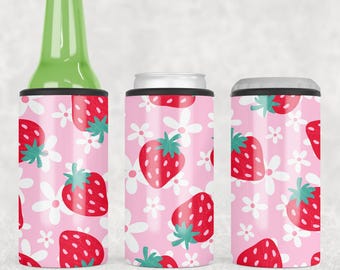 Strawberry 4 in 1 Can Cooler Wrap -  Fruit Can Cooler Sublimation Design PNG - Instant Digital Download