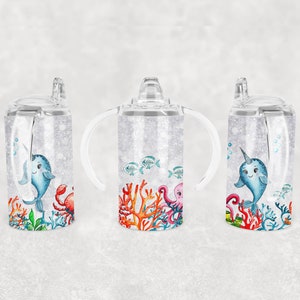 Narwhale Ocean Sippy Cup Sublimation Wrap - 12 Oz Straight Sippy Cup Tumbler Design PNG - Download digitale