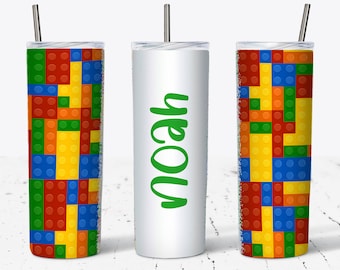 20 OZ Building Blocks Kids Skinny Tumbler  Design - Straight & Tapered Sublimation Wrap Design - Tumbler PNG - Template - Add Your Name