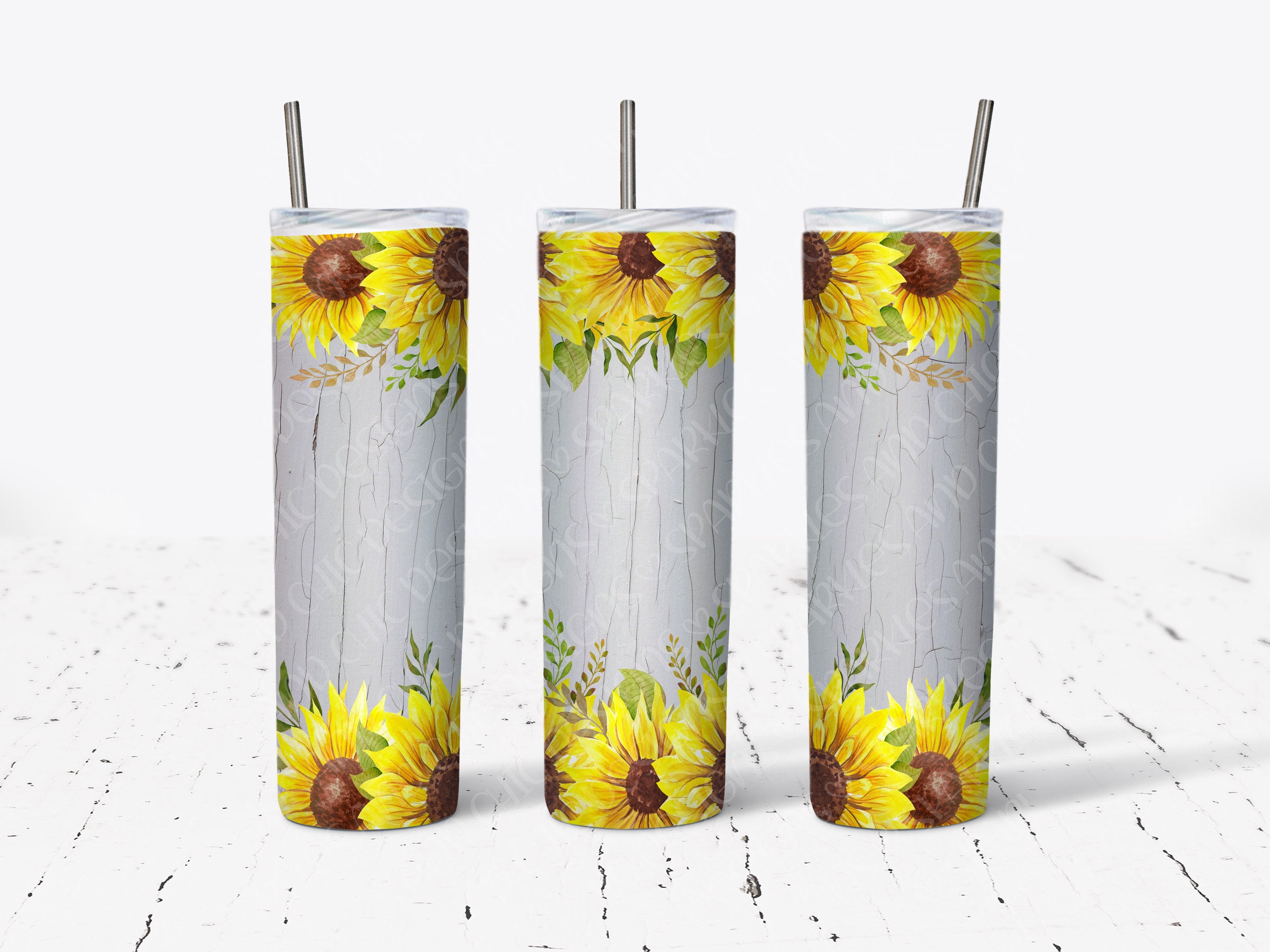Sunflowers Crackle Paint Tumbler Design20 Oz Skinny Tumbler Etsy