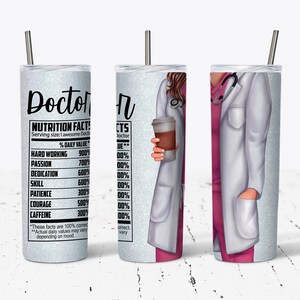 20 OZ Female Doctor Facts Hot Pink Scrubs Skinny Tumbler Design - Straight & Tapered  Sublimation Wrap Design - Tumbler PNG - Template