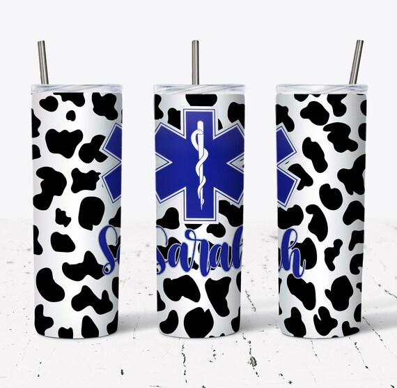 20 OZ Cow Print EMS Star Of Life Sublimation Tumbler Design - Straight & Tapered  Sublimation Wrap Design -  Tumbler PNG - Add Your Name