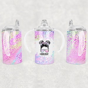 Iridescente Leopardo Bambino Vita Sippy Cup Sublimazione Wrap - 12 Oz Ragazze Etero Sippy Cup Tumbler Design PNG - Download digitale