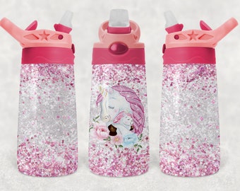 Mother Unicorn and Baby Kids Flip Top Water Bottle Sublimation Design - Straight & Tapered - 12 Oz Flip Top Design - Flip Top Sippy Cup PNG