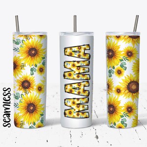 20 OZ Seamless Mama Sunflowers Skinny Tumbler  Design - Straight & Tapered Sublimation Wrap Design - Tumbler PNG - Template