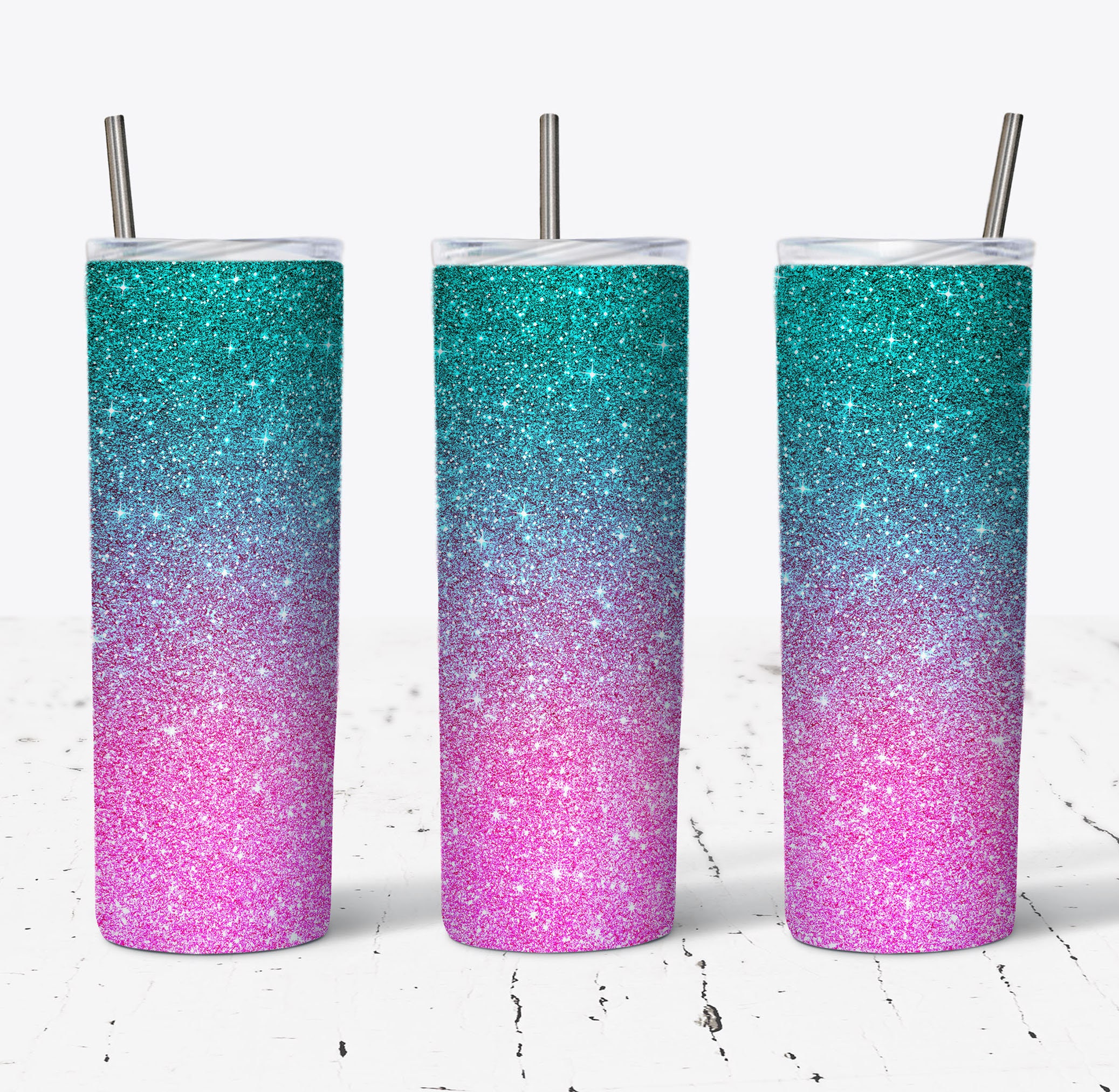 20 OZ Hot Pink and Teal Gradient Glitter Skinny Tumbler Design ...