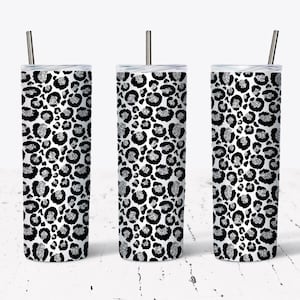 20 OZ  Silver Glitter Leopard Skinny Tumbler Design - Straight & Tapered Sublimation Wrap Design - Tumbler PNG - Template