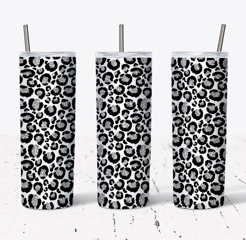 20 OZ Silver Glitter Leopard Skinny Tumbler Design - Straight & Tapered ...