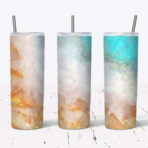 20 OZ Beach Glitter Alcohol Ink  Sublimation Skinny Tumbler Design - Straight & Tapered Sublimation Wrap Design - Tumbler PNG - Template