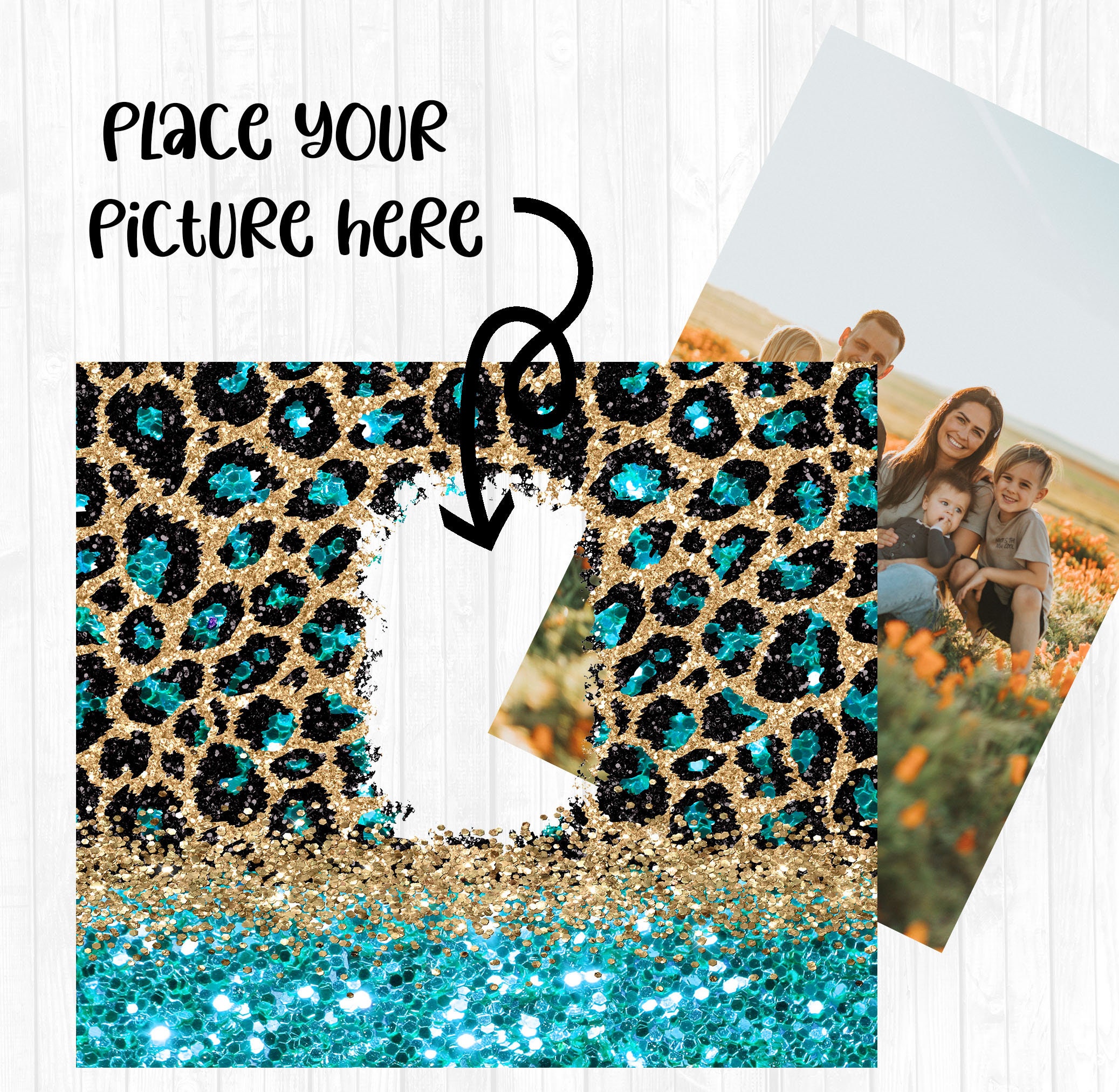 20 OZ Seamless Teal Glitter Leopard Photo Skinny Tumbler Design ...