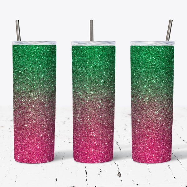 20 OZ Hot Pink And Green Gradient Glitter Skinny Tumbler  Design - Straight & Tapered Sublimation Wrap Design - Tumbler PNG - Template