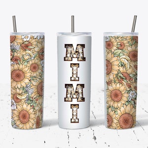 20 OZ Mimi Sunflowers Skinny Tumbler Design - Diseño de envoltura de sublimación recta y cónica - Tumbler PNG - Plantilla