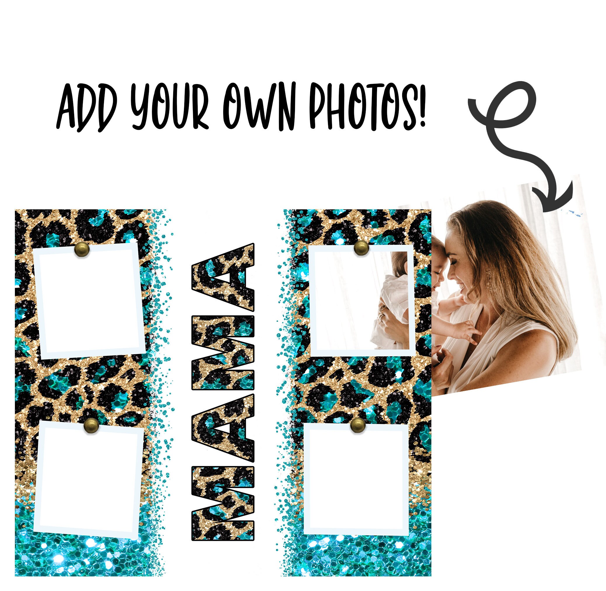 20 OZ Seamless Teal Glitter Leopard Mama Photo Skinny Tumbler Design ...