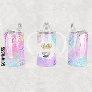 Iridescent Leopard Sippy Cup Sublimation Wrap - 12 Oz Straight Girls Sippy Cup Tumbler Design PNG - Digital Download