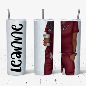 20 OZ African American Nurse Burgundy Scrubs Sublimation Tumbler Design - Straight & Tapered  Sublimation Wrap Design - PNG - Name