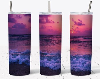 Beach Sunset Tumbler Wrap Design - 20 oz Skinny Tumbler Sublimation Design - Diseño de sublimación recta y cónica - Descarga digital-PNG