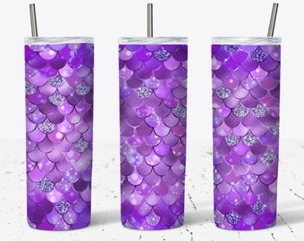 20 OZ Purple Mermaid Scales Skinny Tumbler Design - Straight & Tapered Sublimation Wrap Design - Tumbler PNG - Template