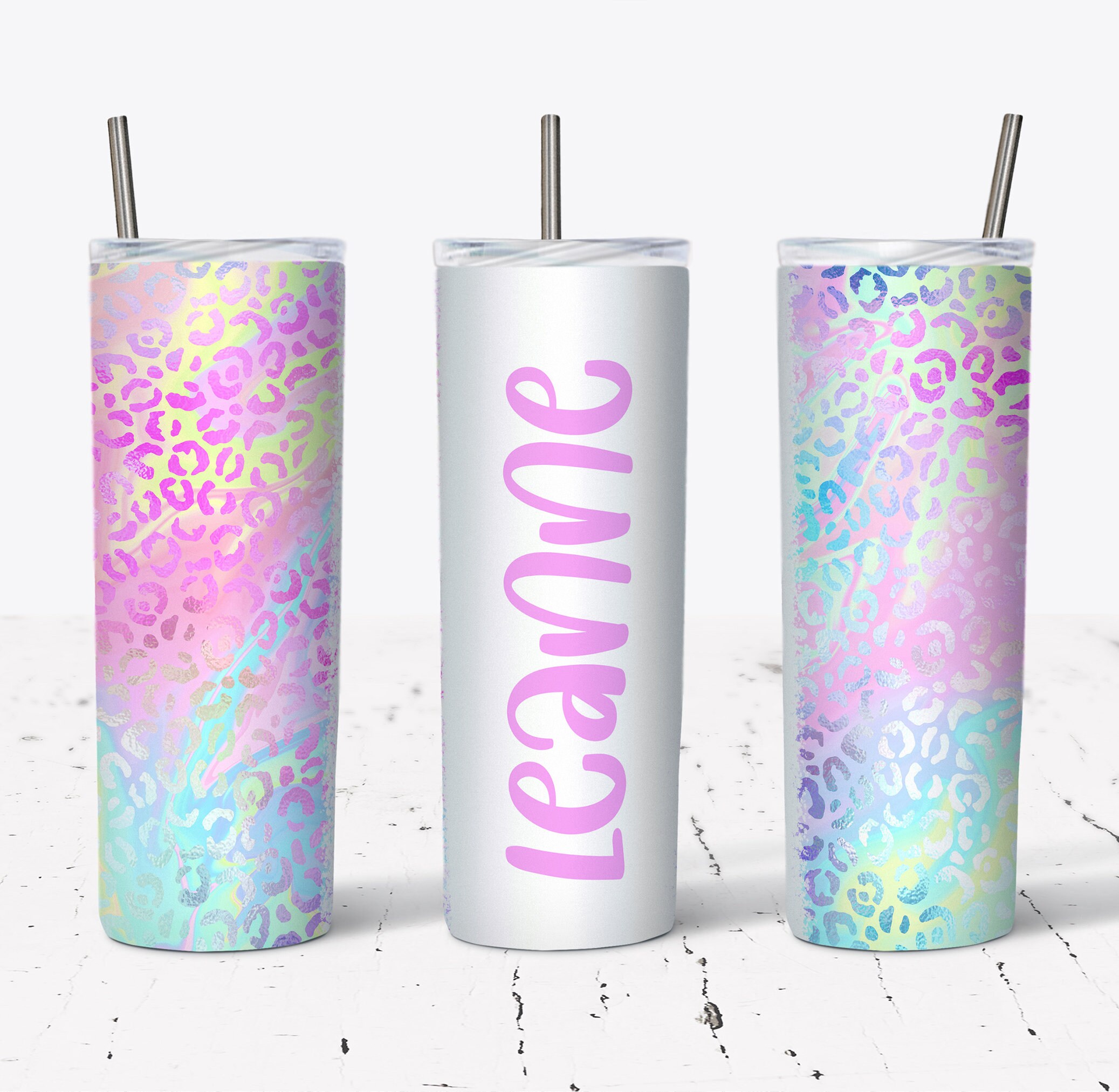 20 OZ Iridescent Leopard Sublimation Skinny Tumbler Design - Straight ...