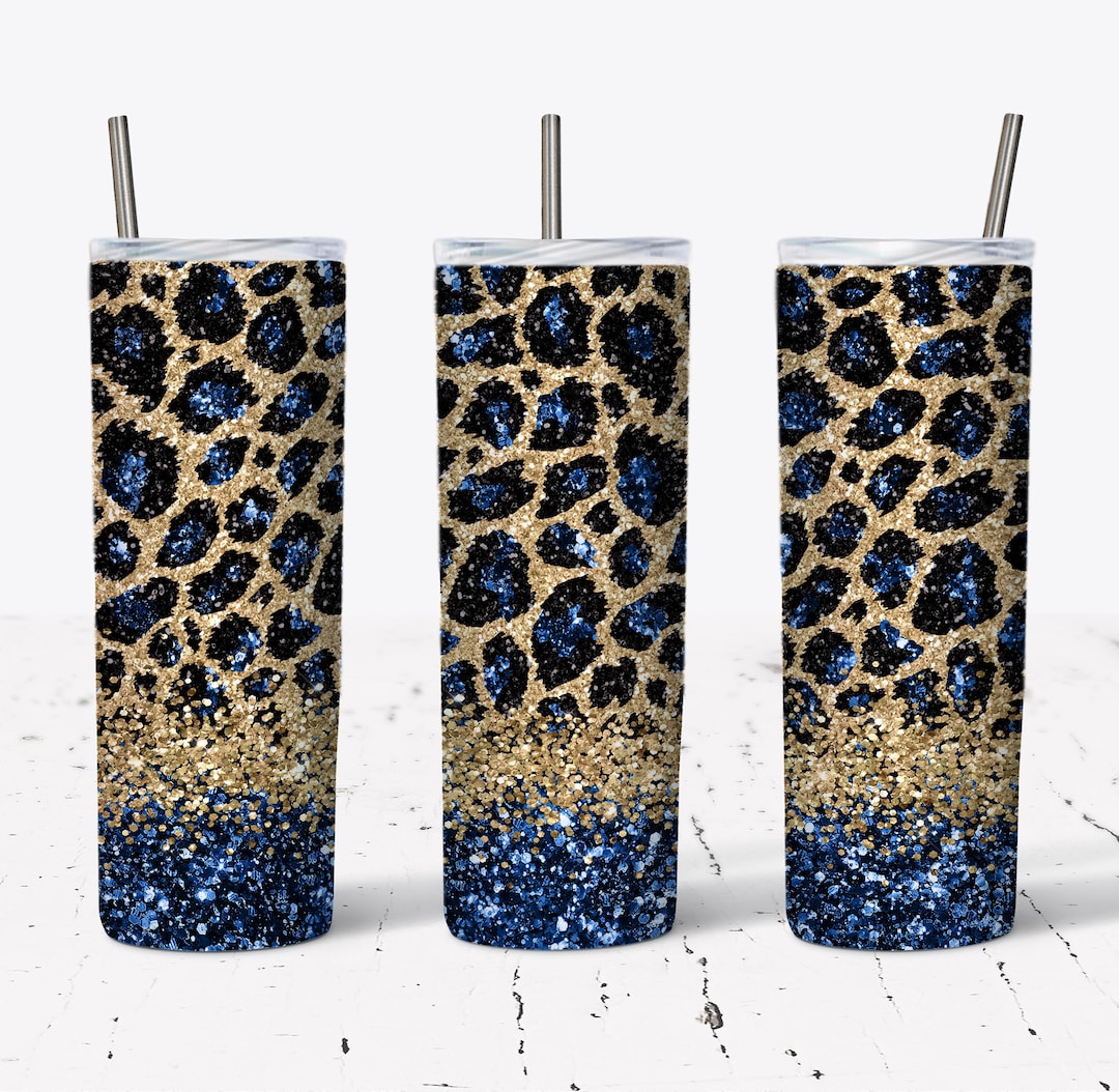 20 OZ Navy Glitter Leopard Skinny Tumbler Design - Straight & Tapered ...