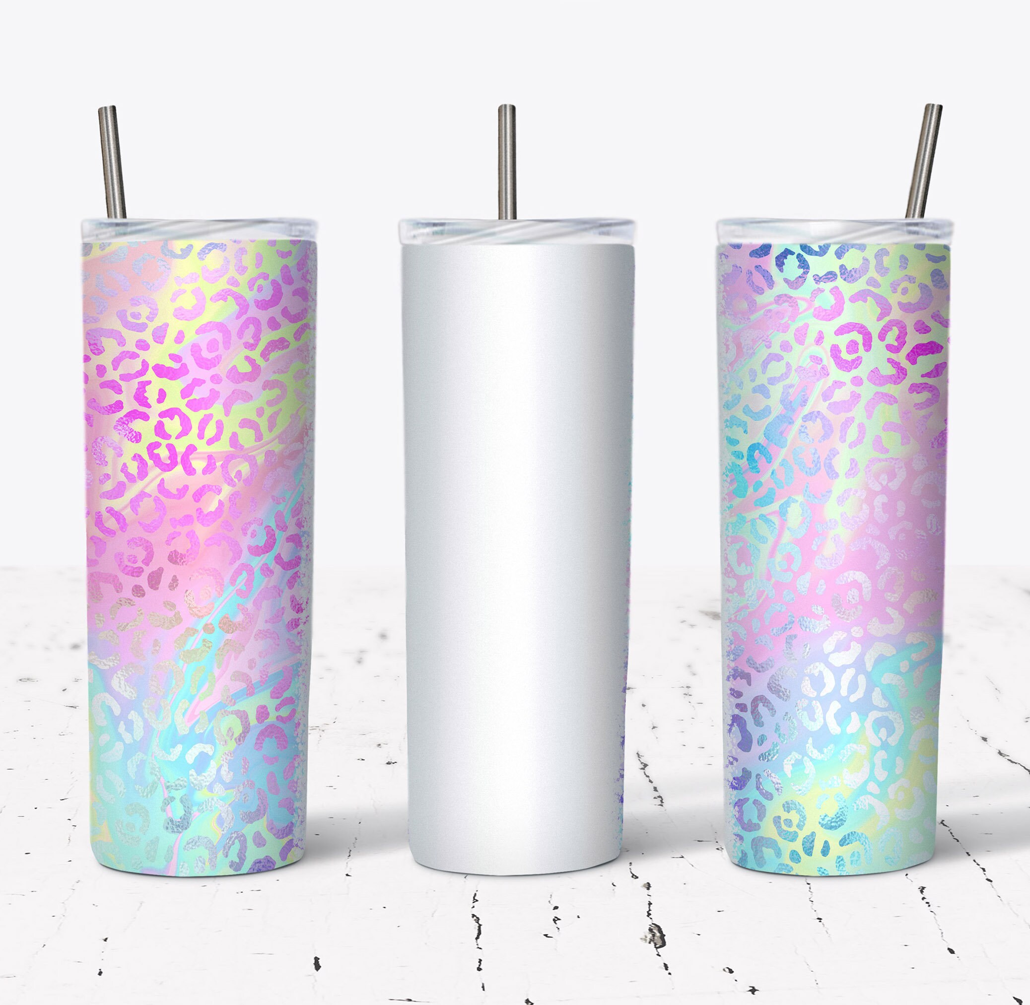 20 OZ Iridescent Leopard Sublimation Skinny Tumbler Design - Straight ...