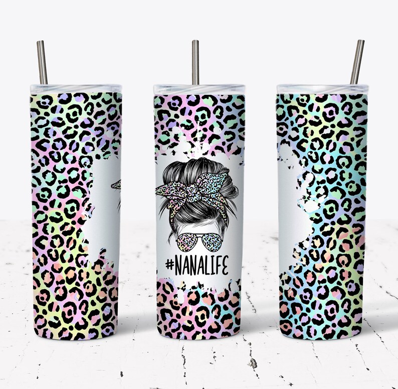 20 OZ Iridescent Leopard Nana Life Sublimation Skinny Tumbler Design ...