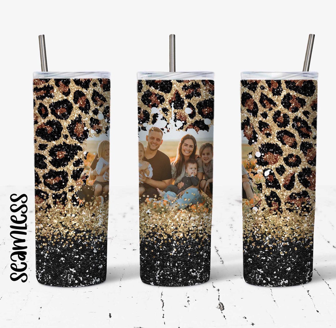 20 OZ Seamless Glitter Leopard Photo Skinny Tumbler Design Straight ...