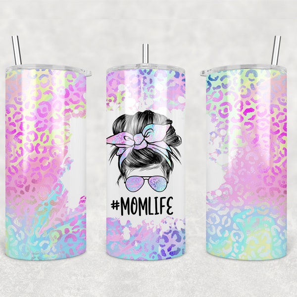 22 OZ Hogg Fatty Schillernd Leopard Mom Life Messy Bun Tumbler Design - Straight Sublimation Wrap Design - Tumbler PNG - Template