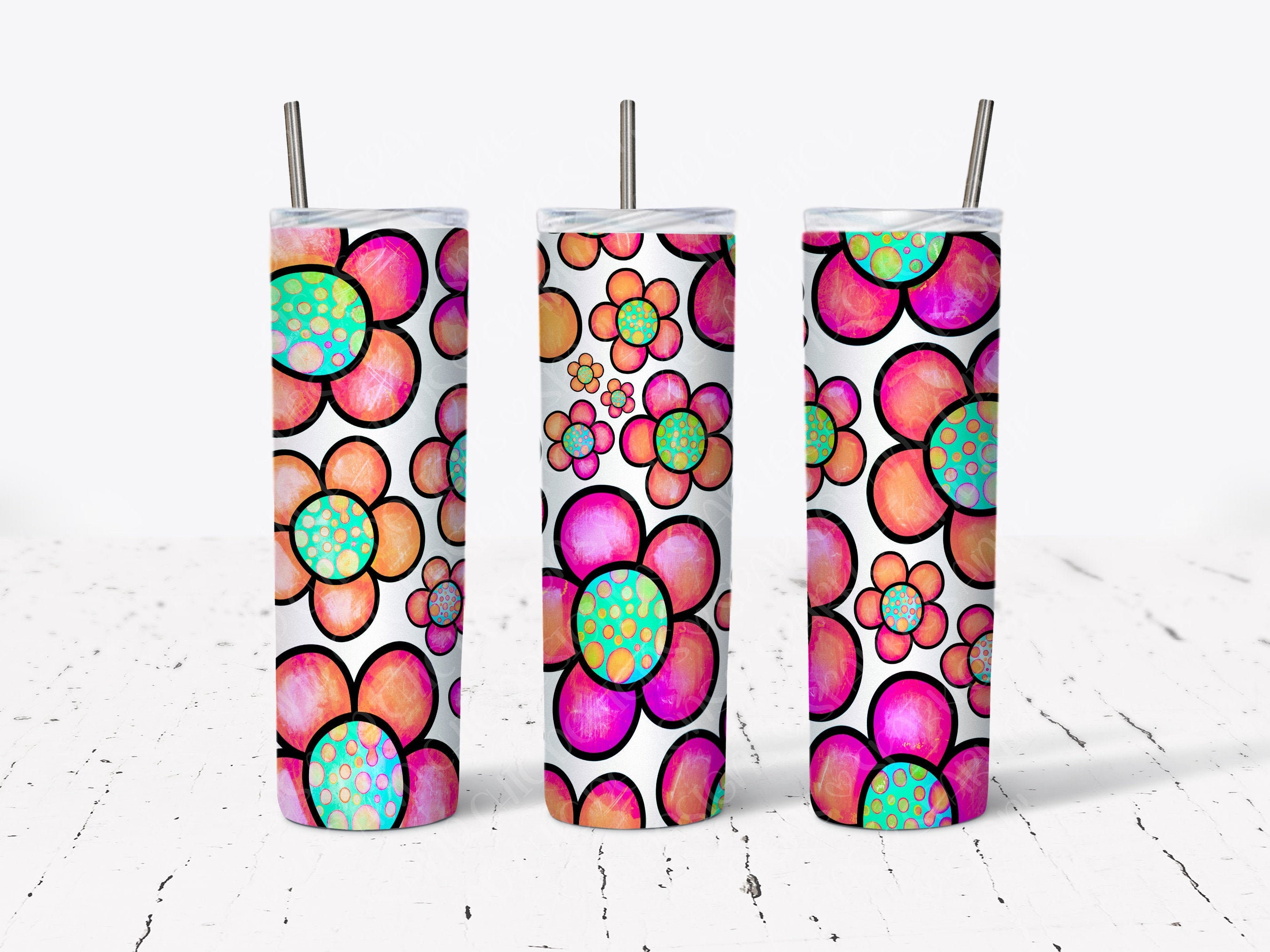 Hot Pink and Orange Tumbler Design-20 Oz Skinny Tumbler Design-straight ...