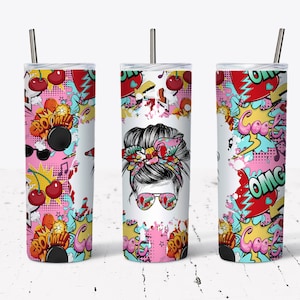 Comic Pop Art Mädchen Tumbler Wrap Design -20 Oz Skinny Tumbler Design-Straight and Tapered Sublimation Design-Digital Download-PNG