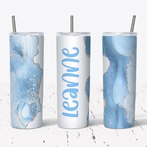 20 OZ Blue Glitter Agate Sublimation Skinny Tumbler Design - Straight & Tapered Sublimation Wrap Design - Tumbler PNG - Add Your Name