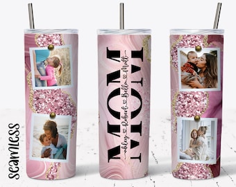 Pink Glitter Agate Mom Photo Tumbler Wrap - 20 Oz Skinny Tumbler - Sublimation Design - Digital Download - Tumbler PNG - Add Your Names