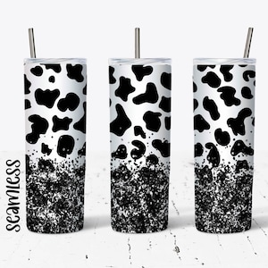 Cow Print Glitter Tumbler Wrap - 20 Oz Skinny Tumbler Sublimation Design - Straight & Tapered - Digital Download - Tumbler PNG - Template