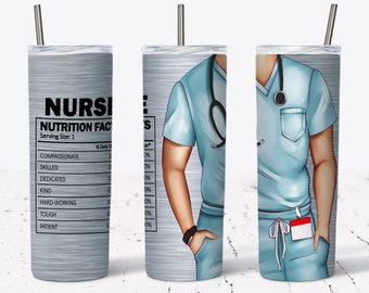 20 OZ Male Nurse Light Blue Scrubs Skinny Tumbler Design – gerades und konisches Sublimations-Wrap-Design – PNG – Tumbler-Vorlage – Fakten