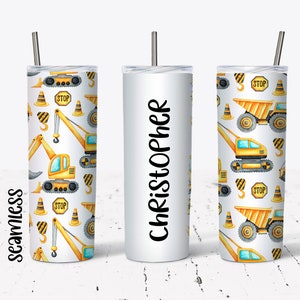 Boys Construction Tumbler Wrap - 20 Oz Skinny Tumbler - Sublimation Design - Instant Digital Download - Seamless Tumbler PNG