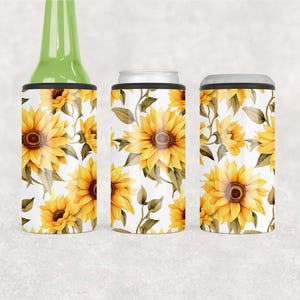 Sunflower 4 in 1 Can Cooler Wrap -  Floral Can Cooler Sublimation Design PNG - Instant Digital Download
